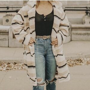 Billabong Cream and Black Striped Cardigan Sweater Jacket